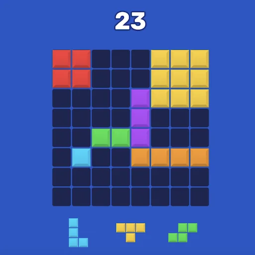 Block Puzzle prototype with an eight by eight board and three colorful shapes