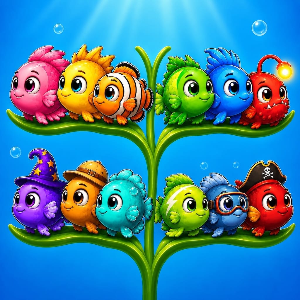 Fish Sort game icon with colorful fish swimming underwater