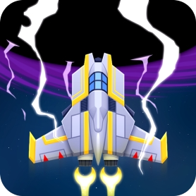Hyperdiver icon with a spaceship flying through purple lightning