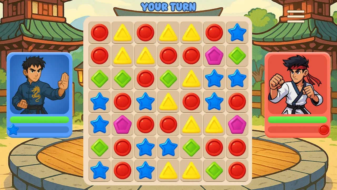 Match Fighter turn-based match-3 battle in landscape orientation