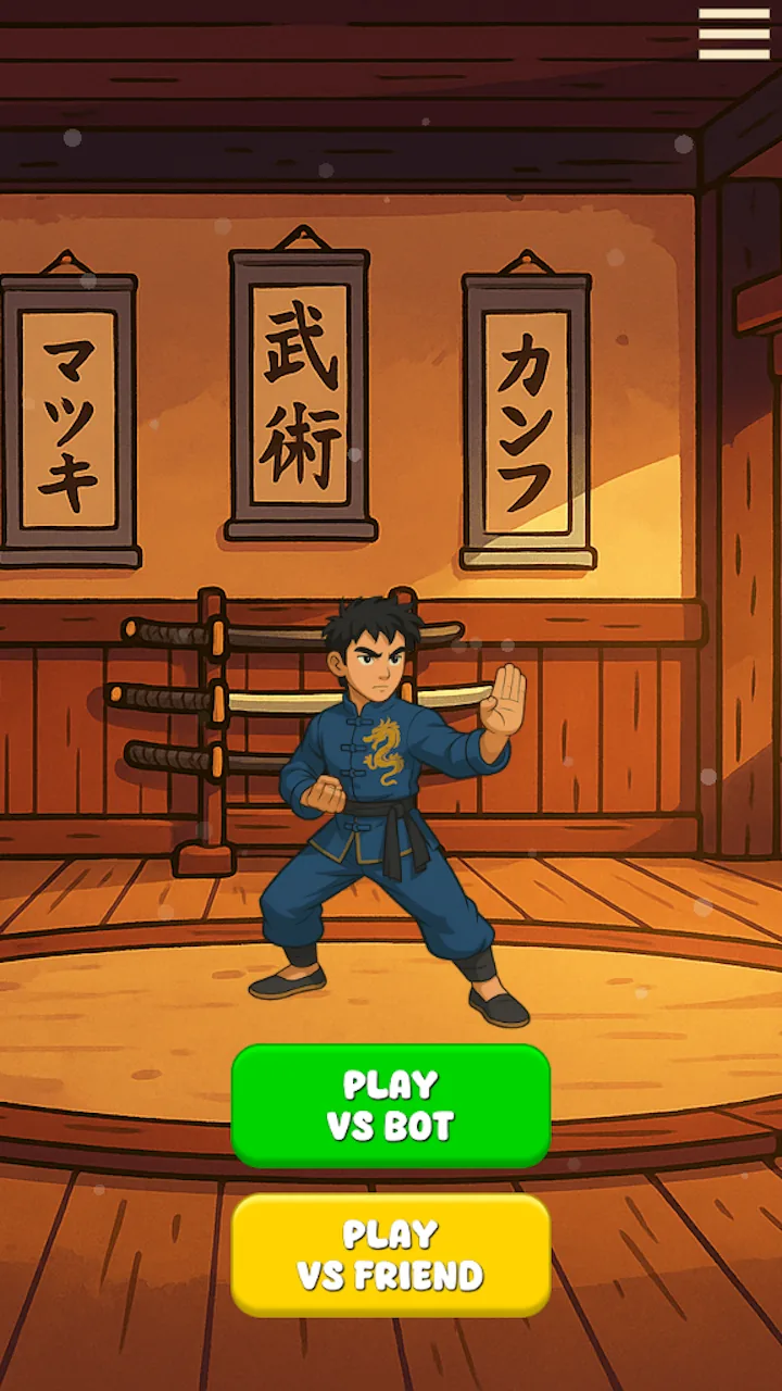 Match Fighter mode selection with friend and bot options in portrait orientation