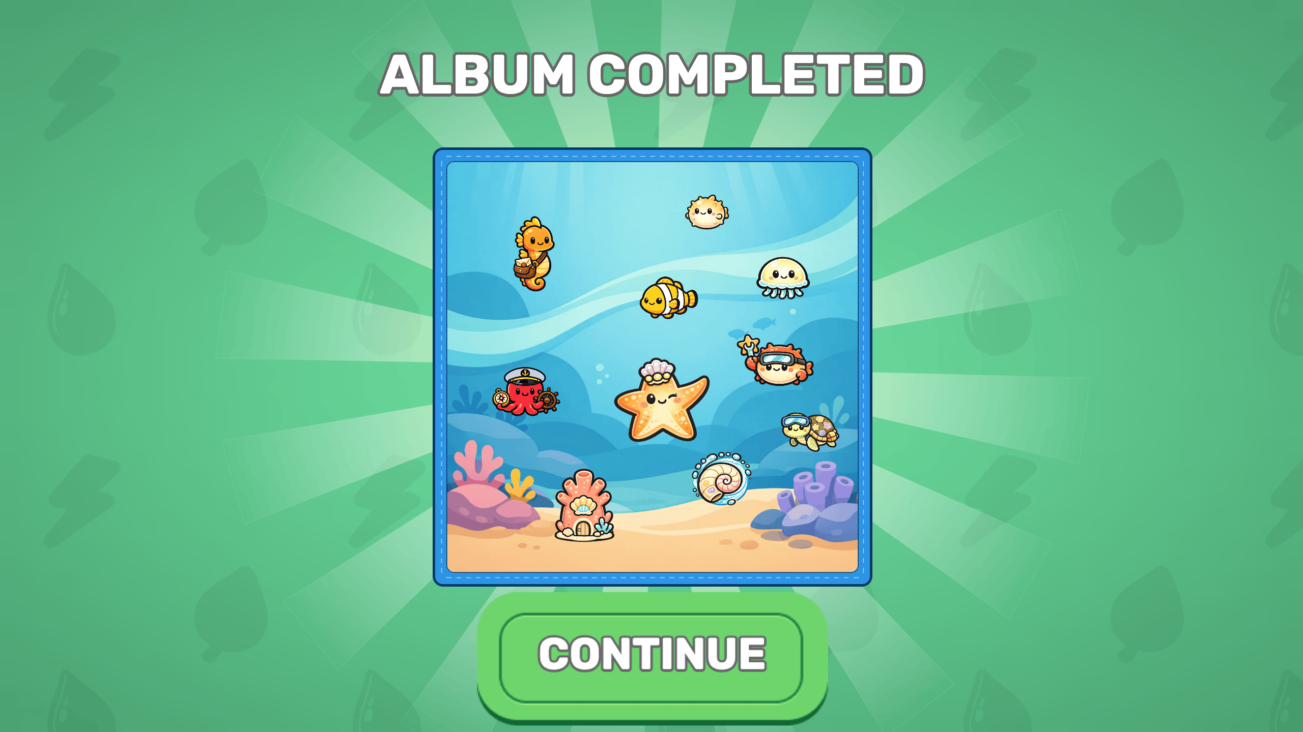 Completed sticker album page in landscape orientation