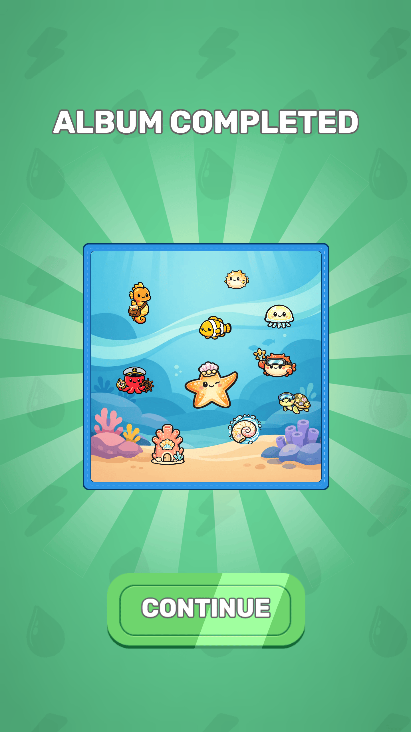 Completed sticker album page in portrait orientation