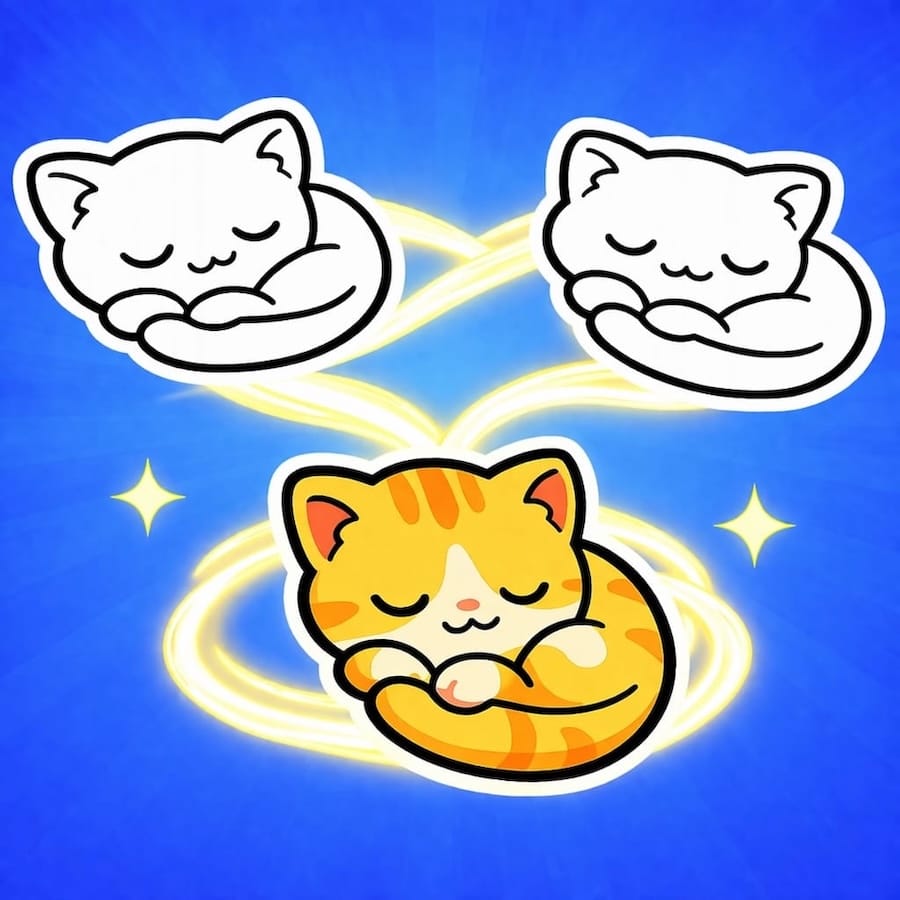 Stickers Merge game icon with a colorful sticker book